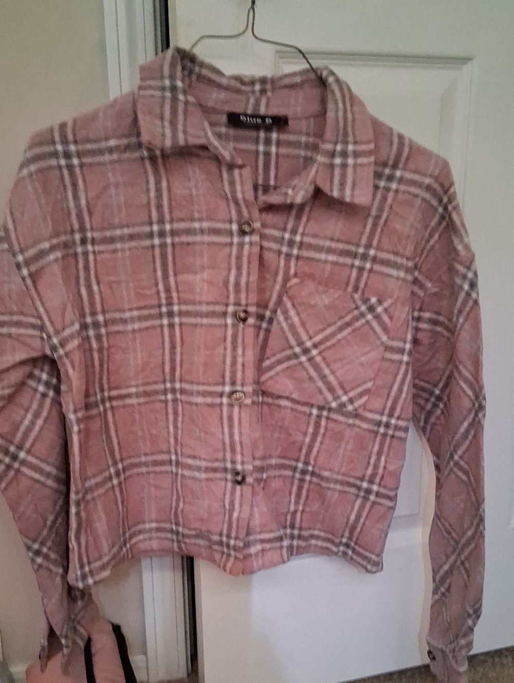 Pink Plaid Cropped Button-Up Jean Jacket